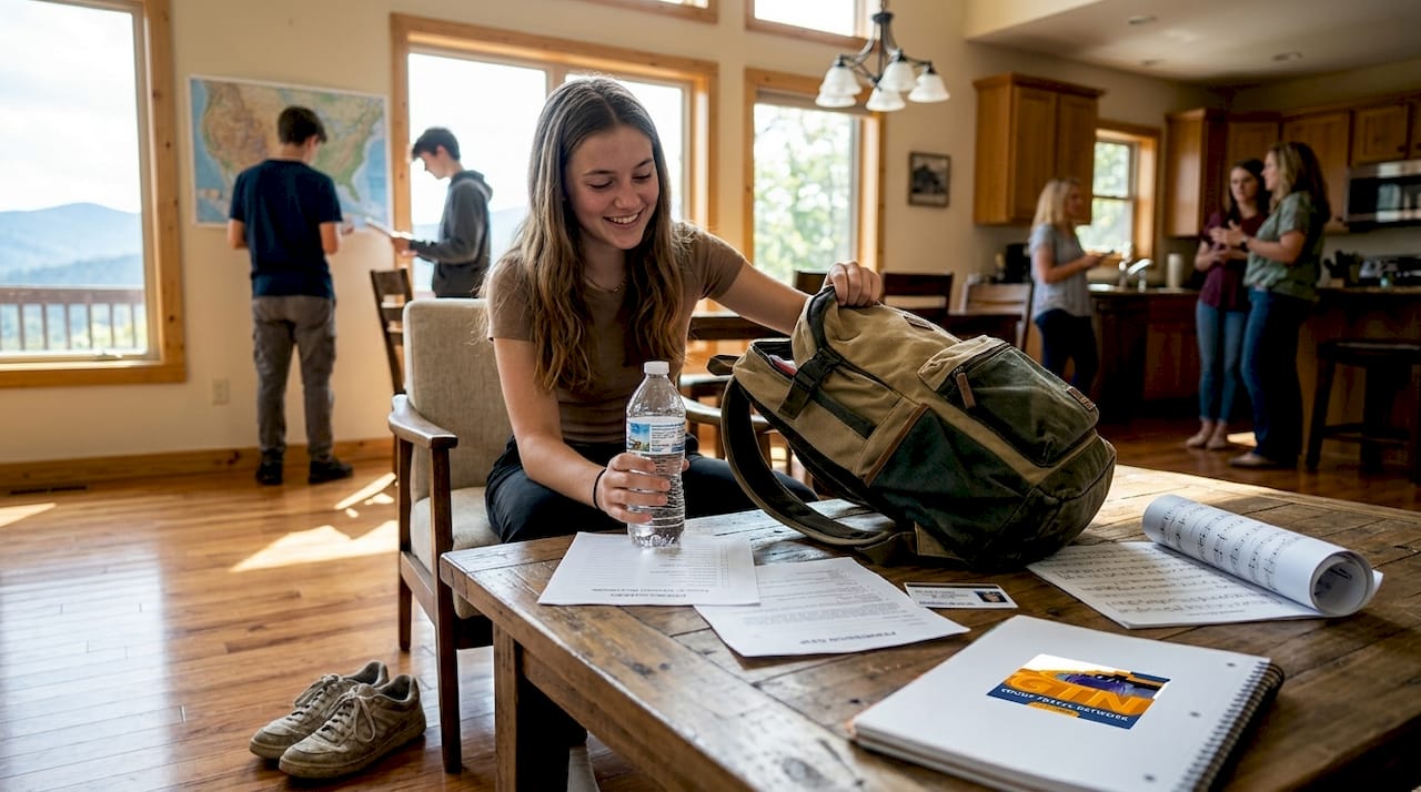 student packing for group school trip