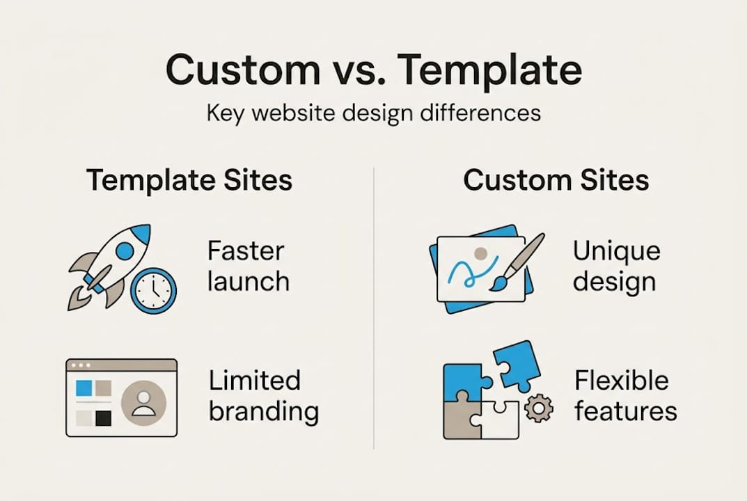 infographic comparing custom and template websites