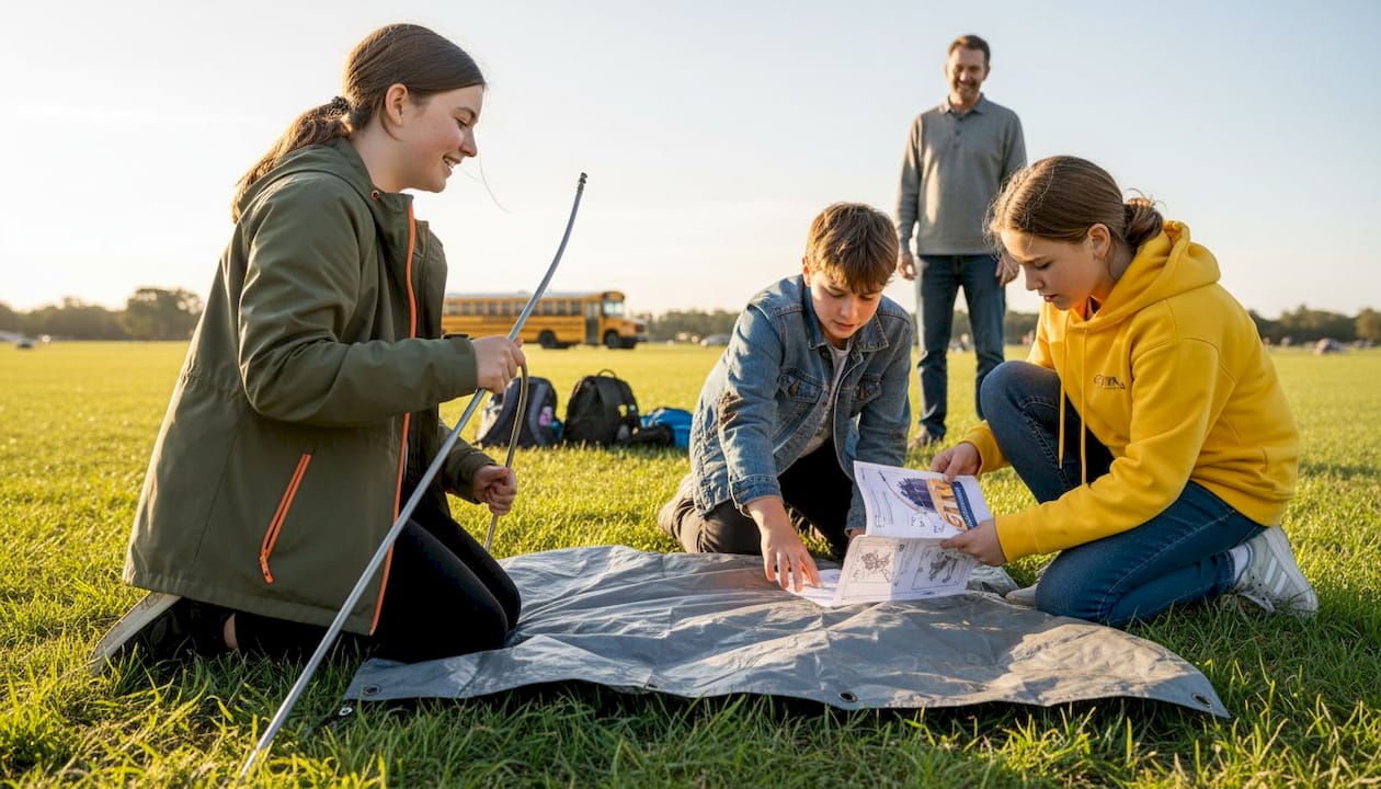 students working together on outdoor trip