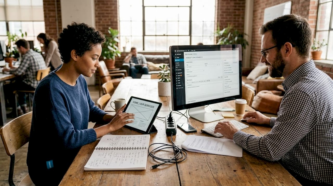 team comparing static and dynamic website designs