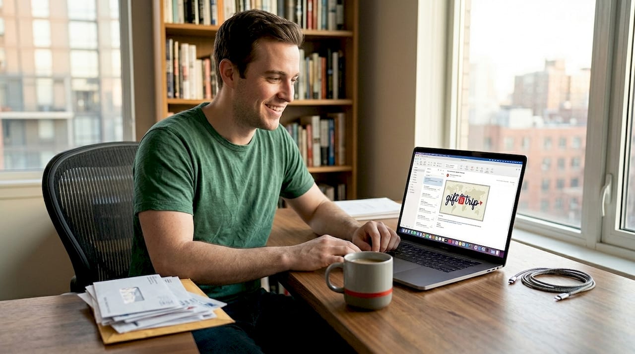 how to give experience gifts: step-by-step guide for impact 4 man checking digital experience certificate email