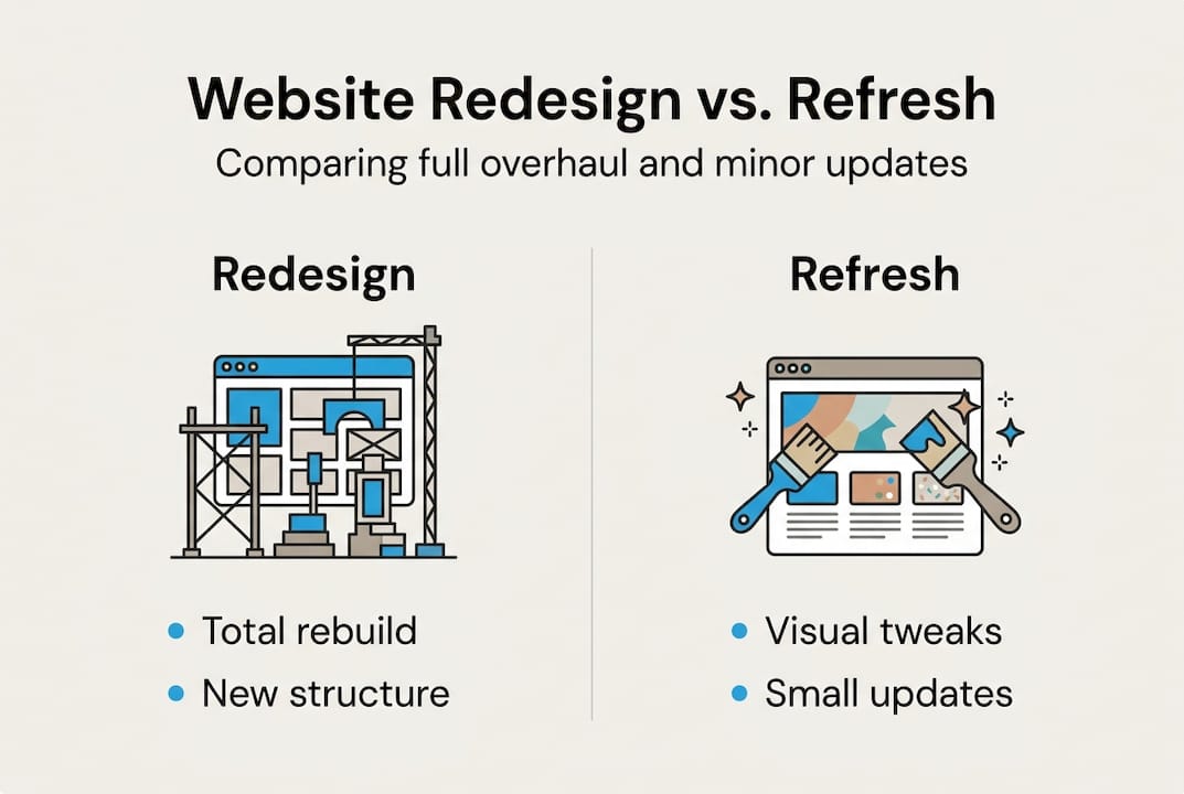 infographic showing redesign versus refresh