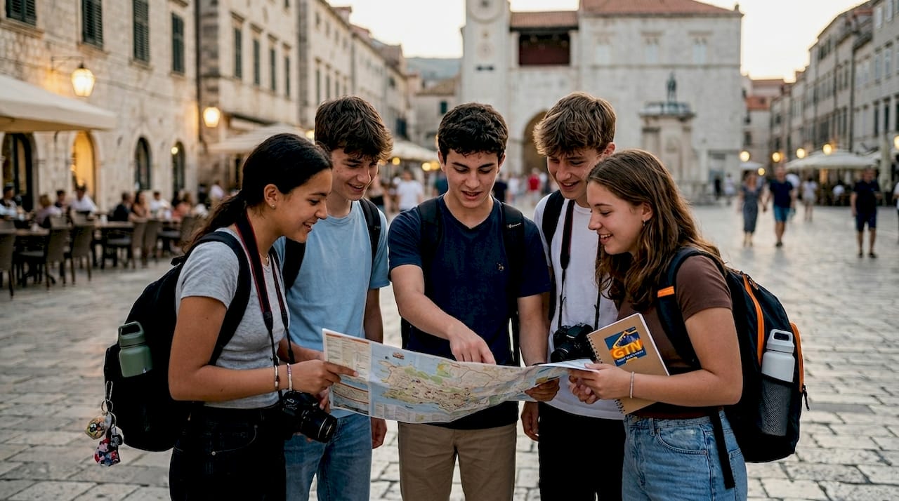 travel agent collaborating with teacher in office