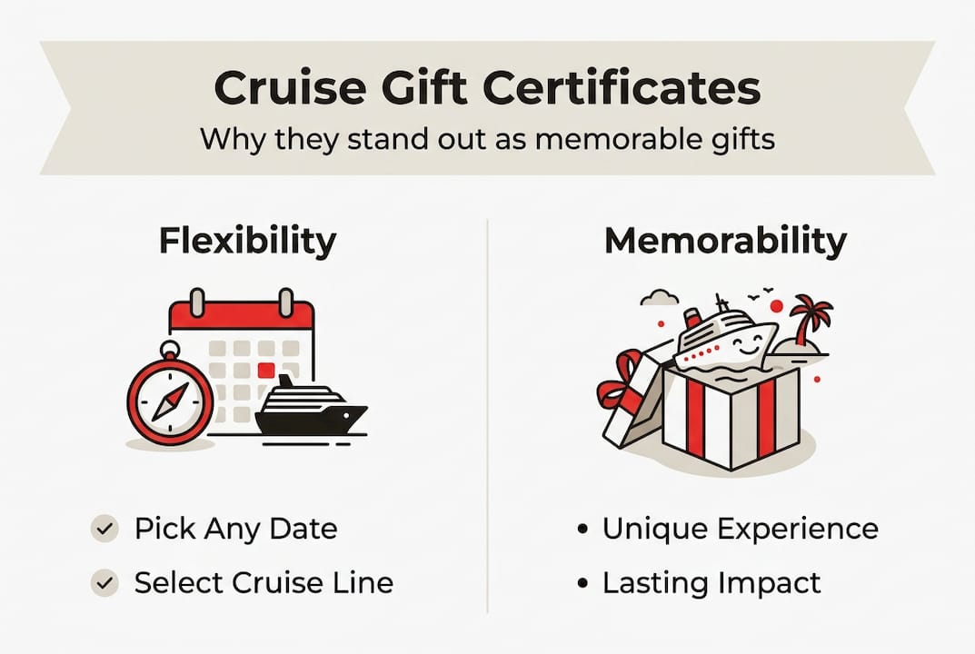 why cruise gift certificates make flexible, memorable gifts 4 infographic showing cruise certificate advantages