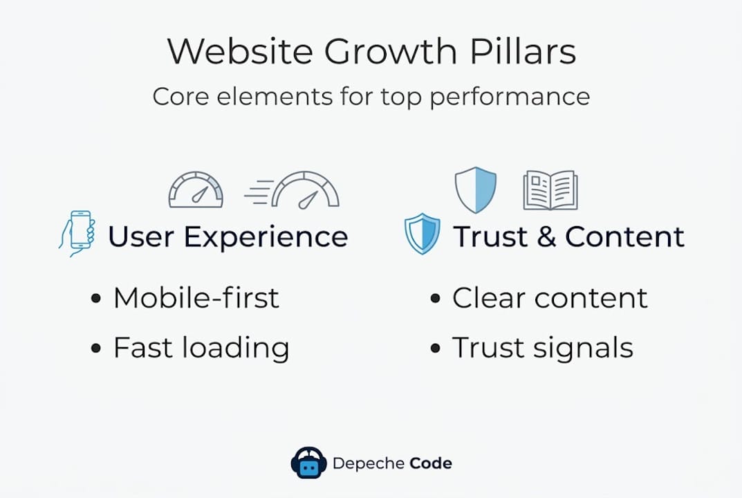 website growth pillars infographic: experience and trust