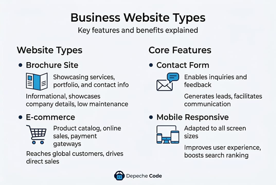 infographic showing business website types and features