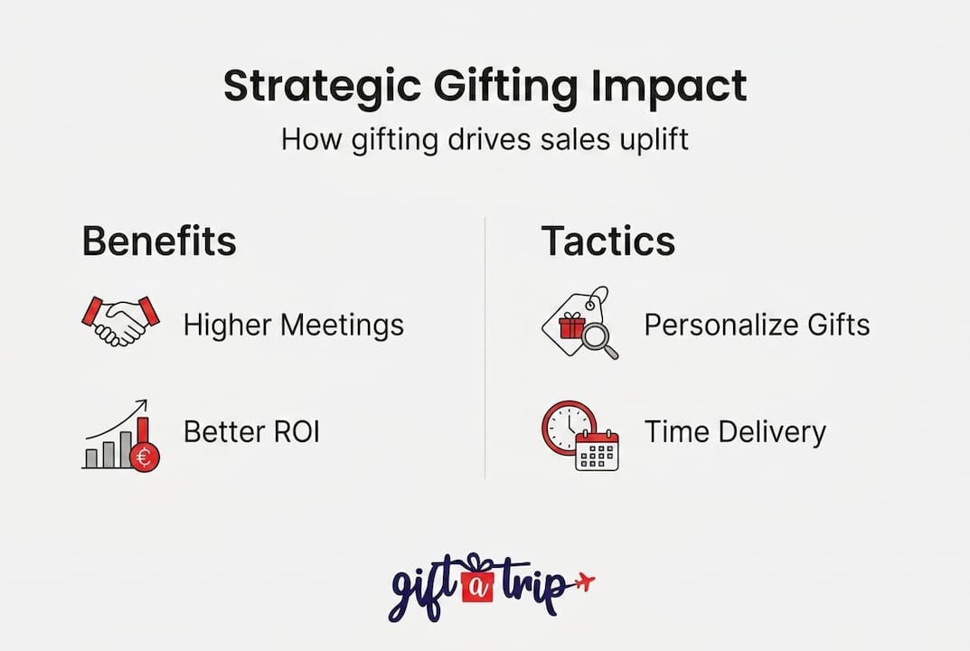 strategic gifting boosts sales performance by 70% 4 infographic showing gifting impact and tactics