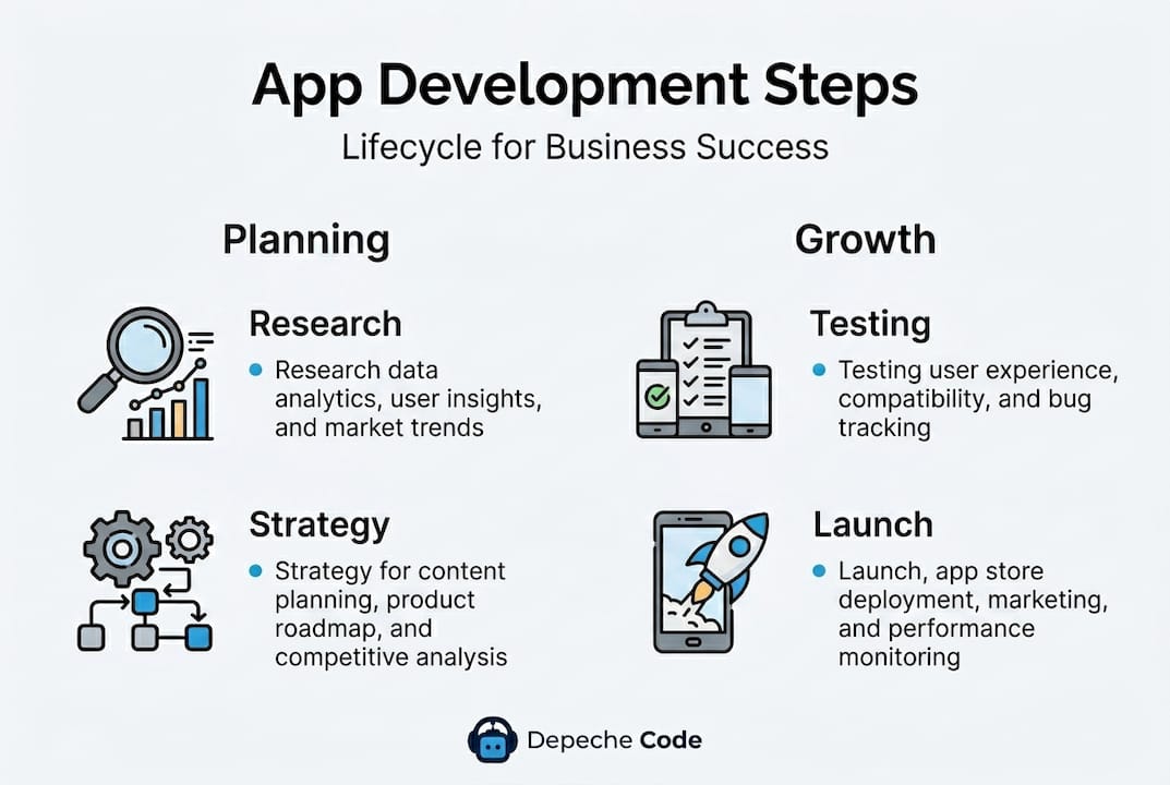 infographic of mobile app lifecycle steps
