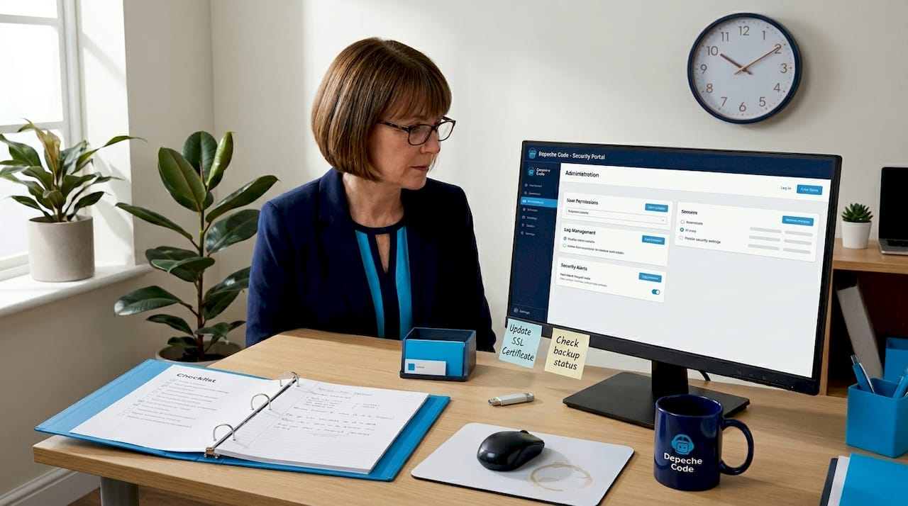businesswoman updates routine website security checklist