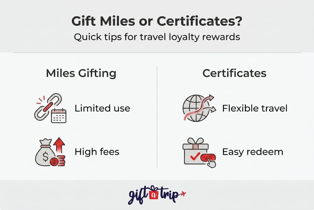 how to use travel gift certificates for loyalty rewards 4 infographic comparing miles gifting and certificates