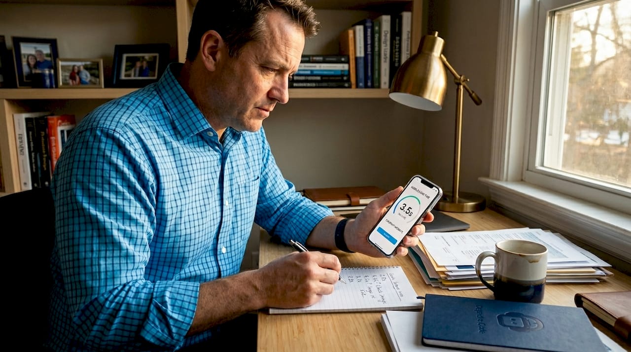 manager checks mobile site speed at desk