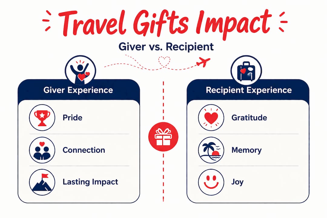 travel gifting guide: create unforgettable gift experiences 4 infographic comparing travel gift giver and recipient experience