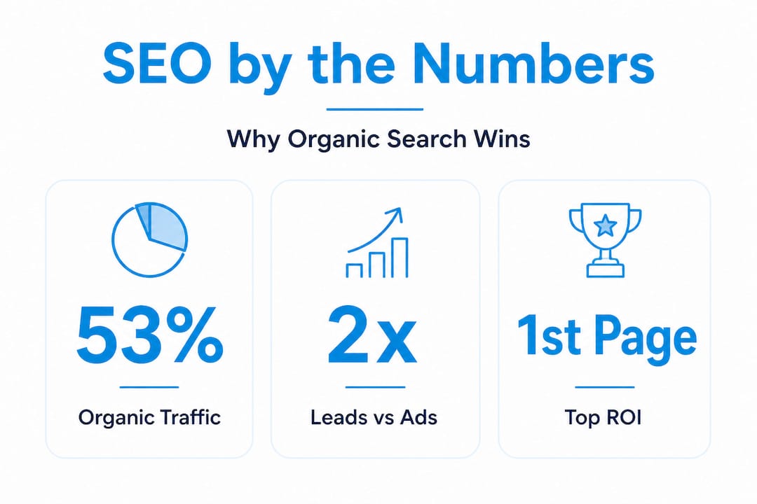 infographic with key seo and paid ad comparison statistics