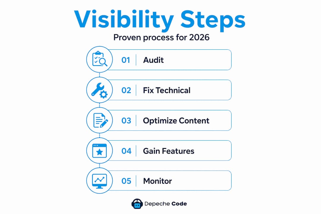 infographic of five steps to website visibility