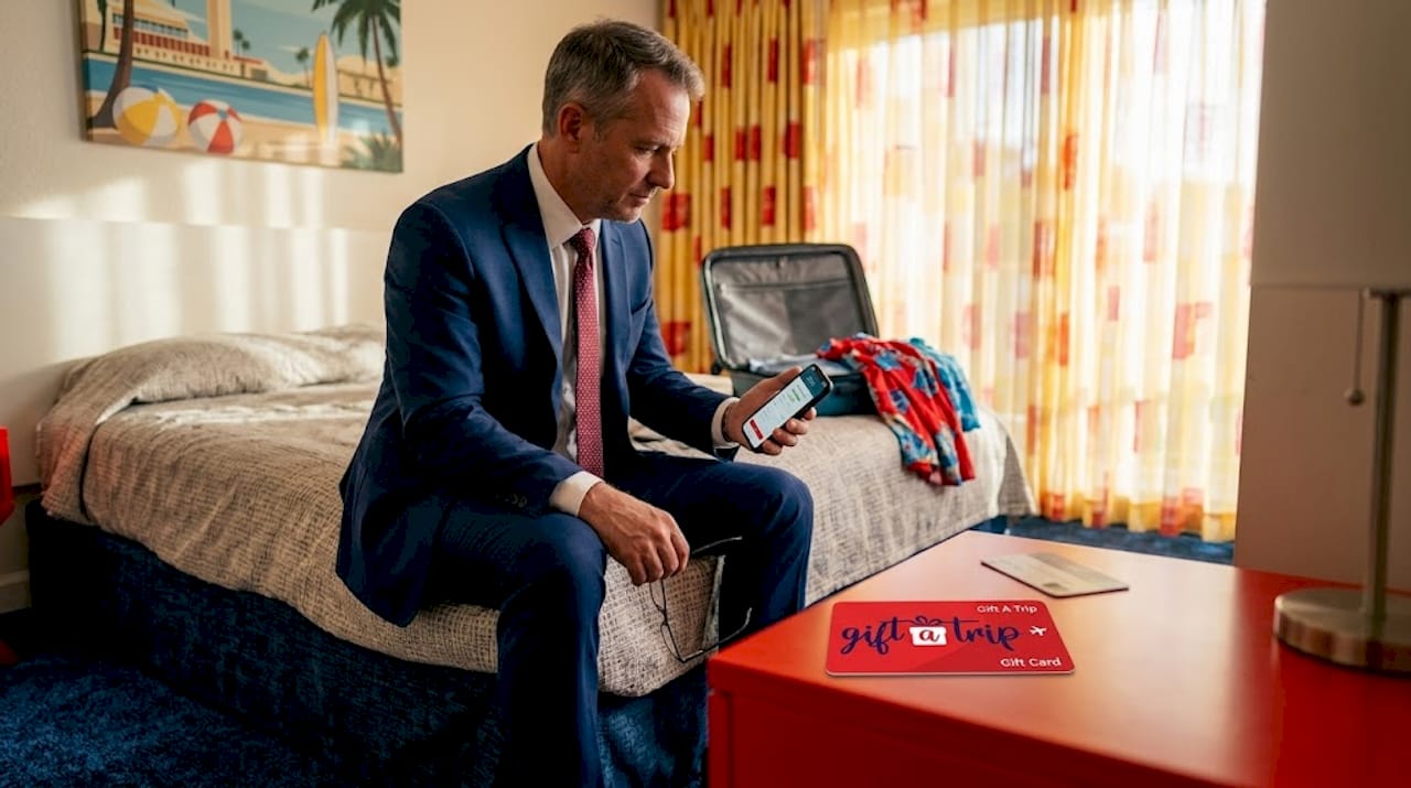 hotel gift card benefits: top 10 reasons to give one 3 man checking hotel booking with gift card
