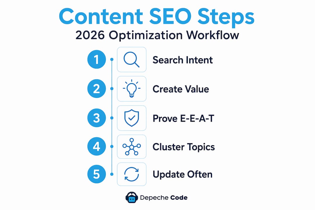 infographic outlining five key content seo steps
