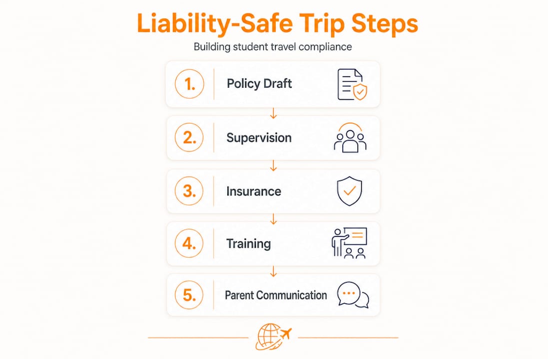 what is student travel liability? a 2026 guide 4 infographic: steps for liability-safe student travel
