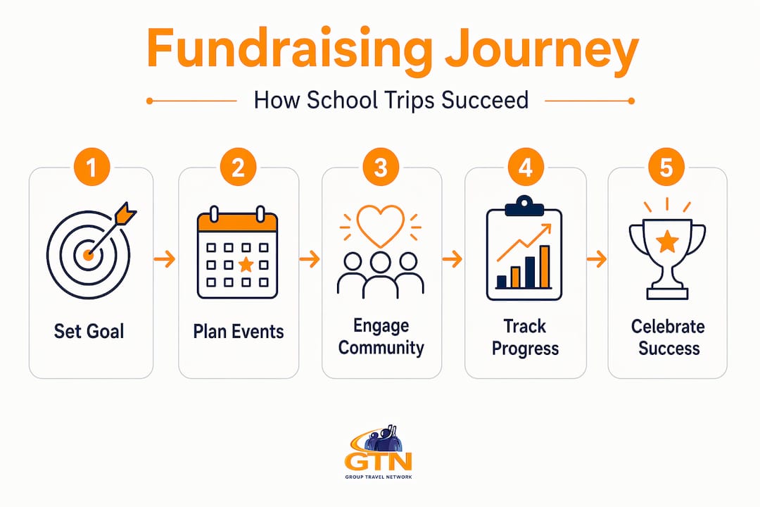 what is student trip fundraising: a 2026 guide 4 infographic showing steps of trip fundraising process
