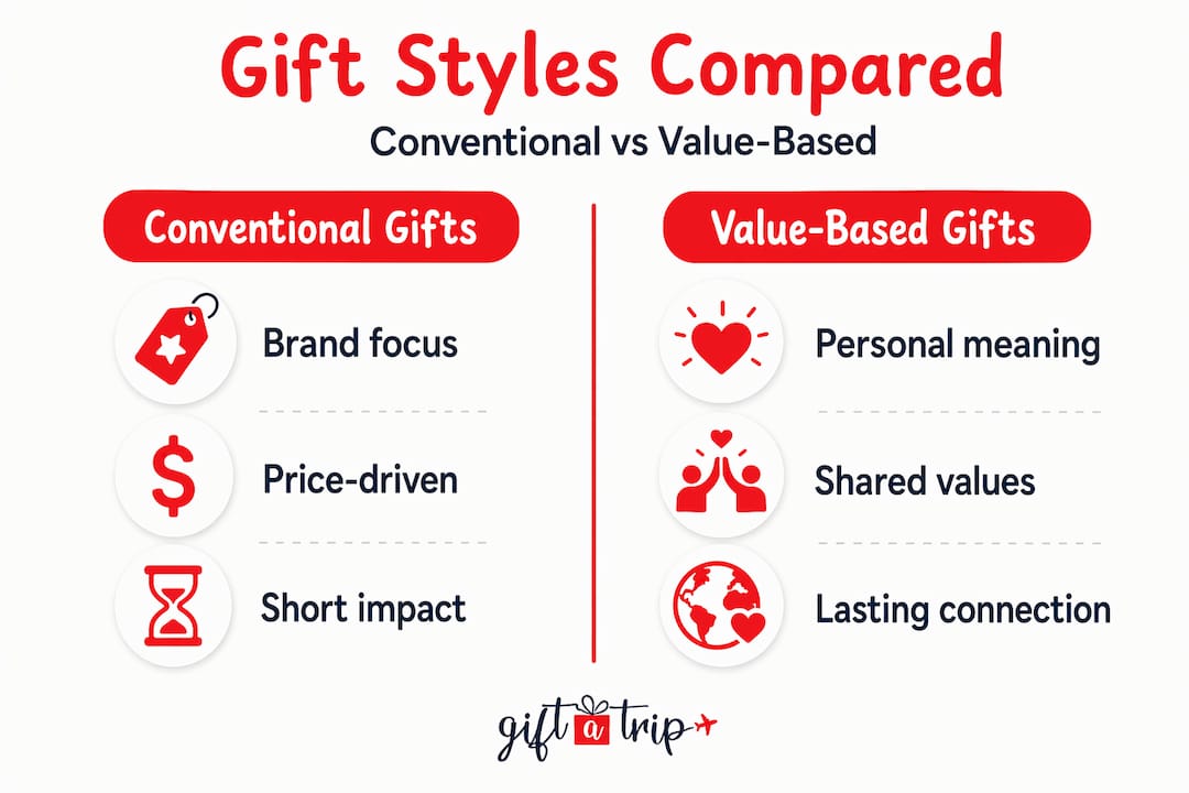 what is value-based gifting and why it matters 4 infographic comparing conventional and value-based gifts