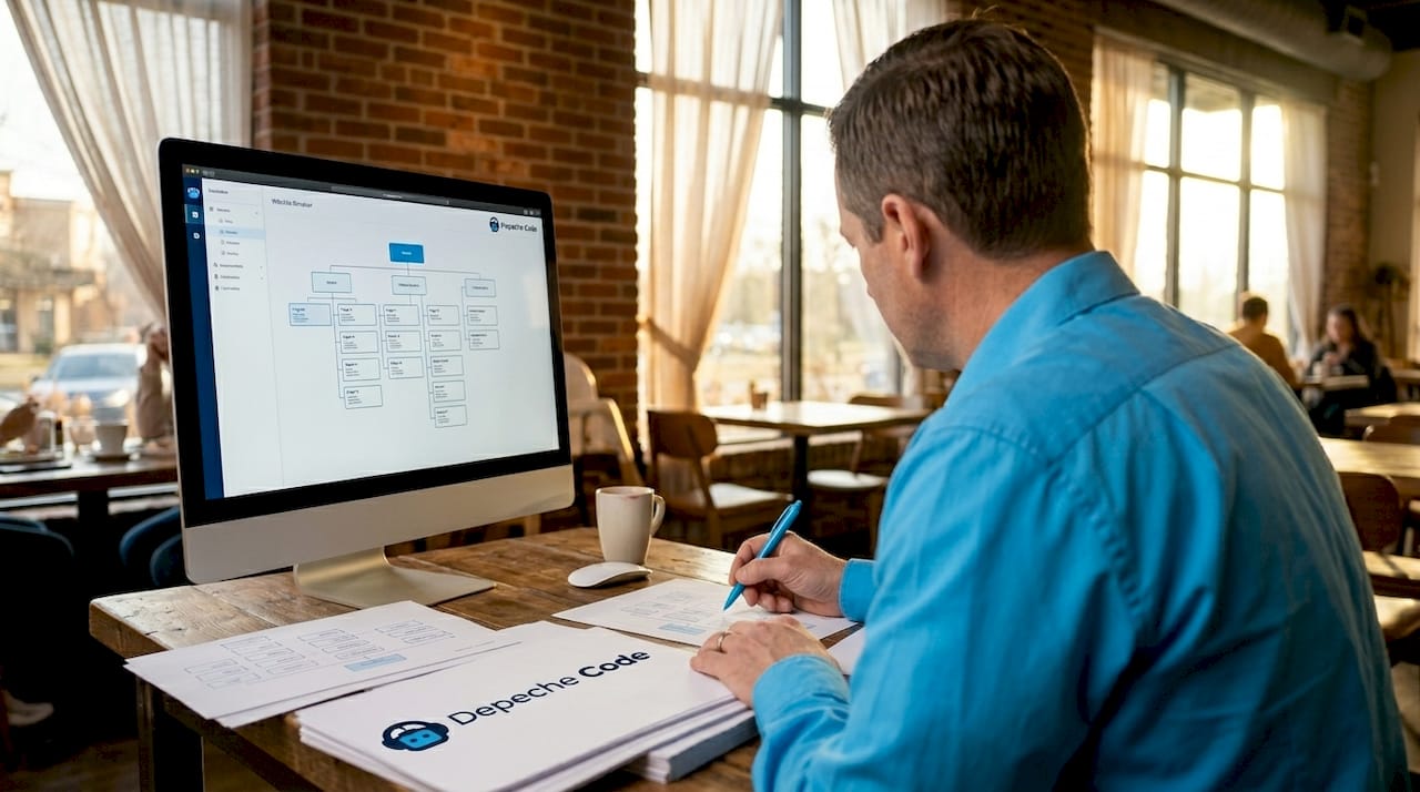 man reviewing internal website linking diagram