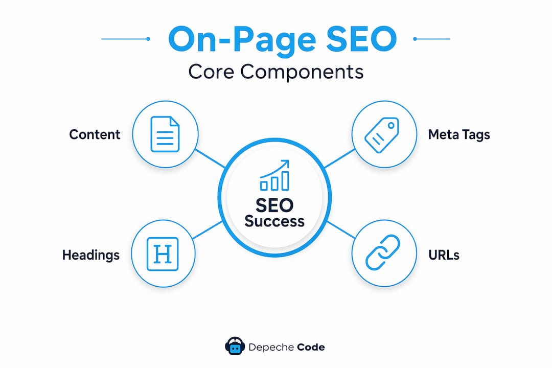 infographic shows on-page seo core component hierarchy