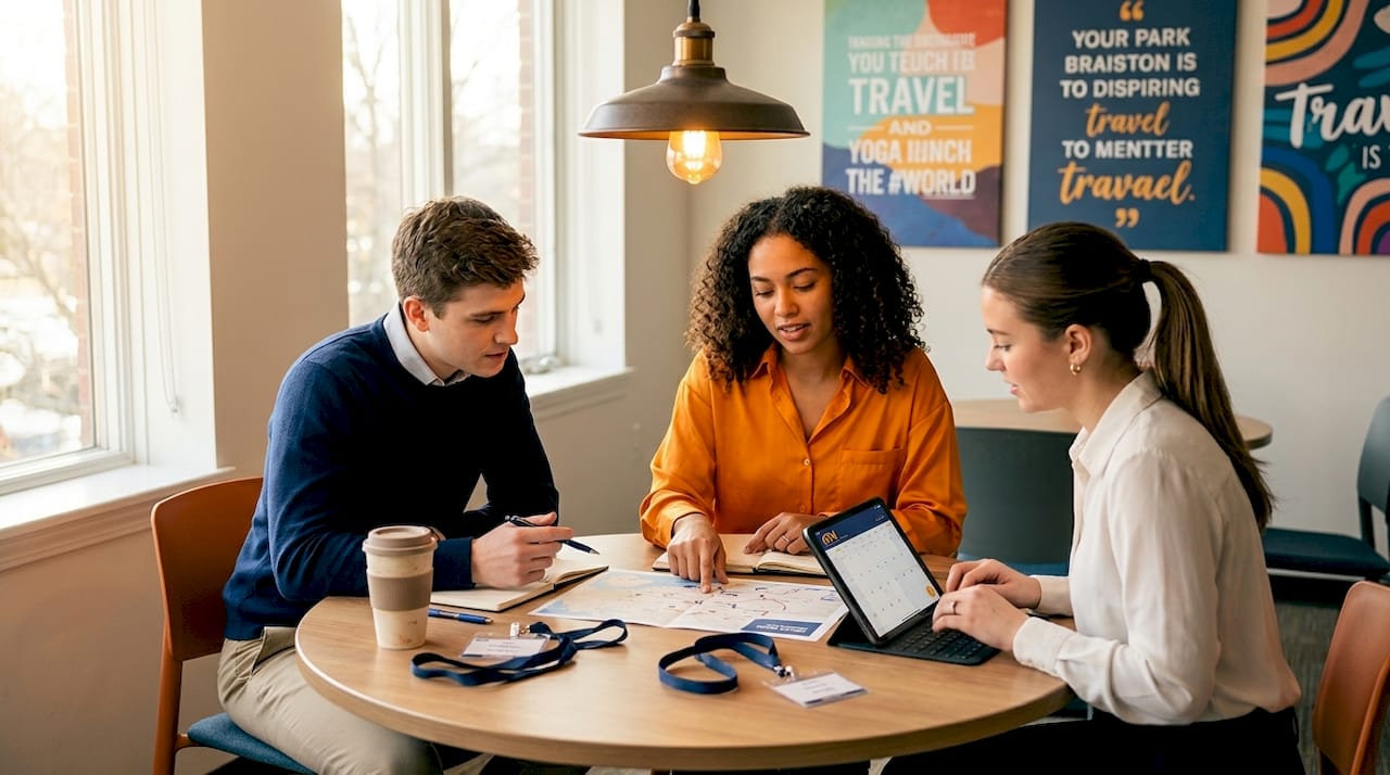 tour management team collaborating on travel plans