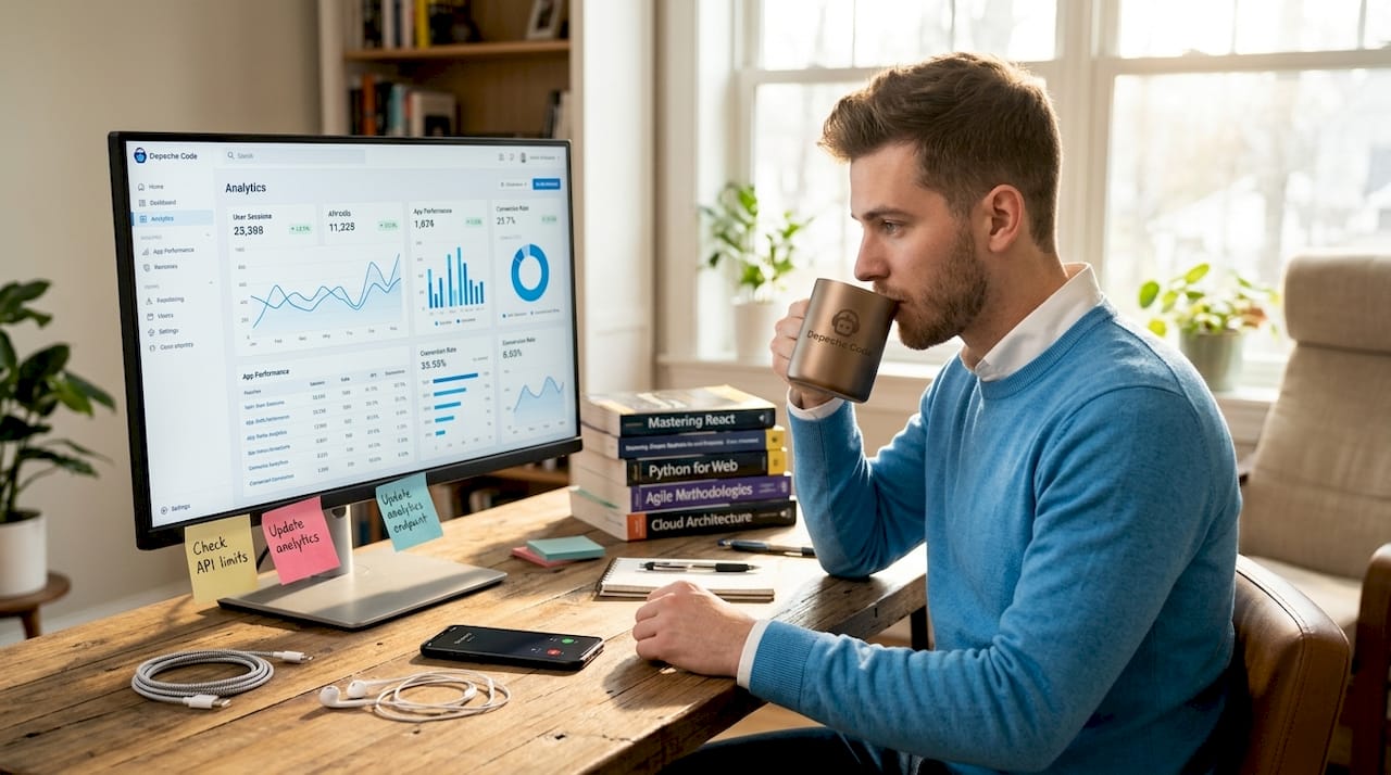 what is mobile app development for business owners in 2026 4 tech worker managing app maintenance at office table