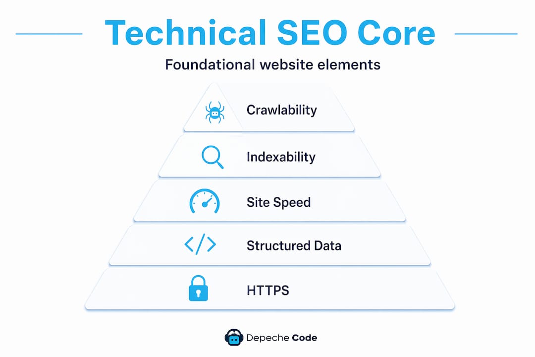 hierarchy infographic of technical seo essential components