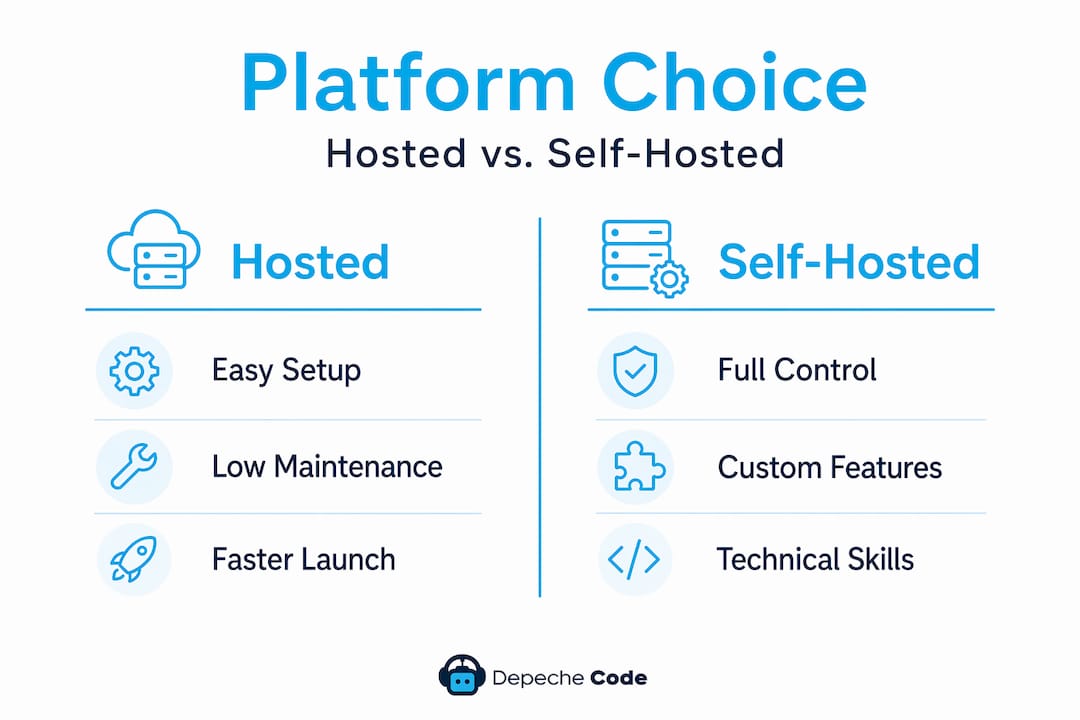 infographic comparing hosted and self-hosted ecommerce platforms