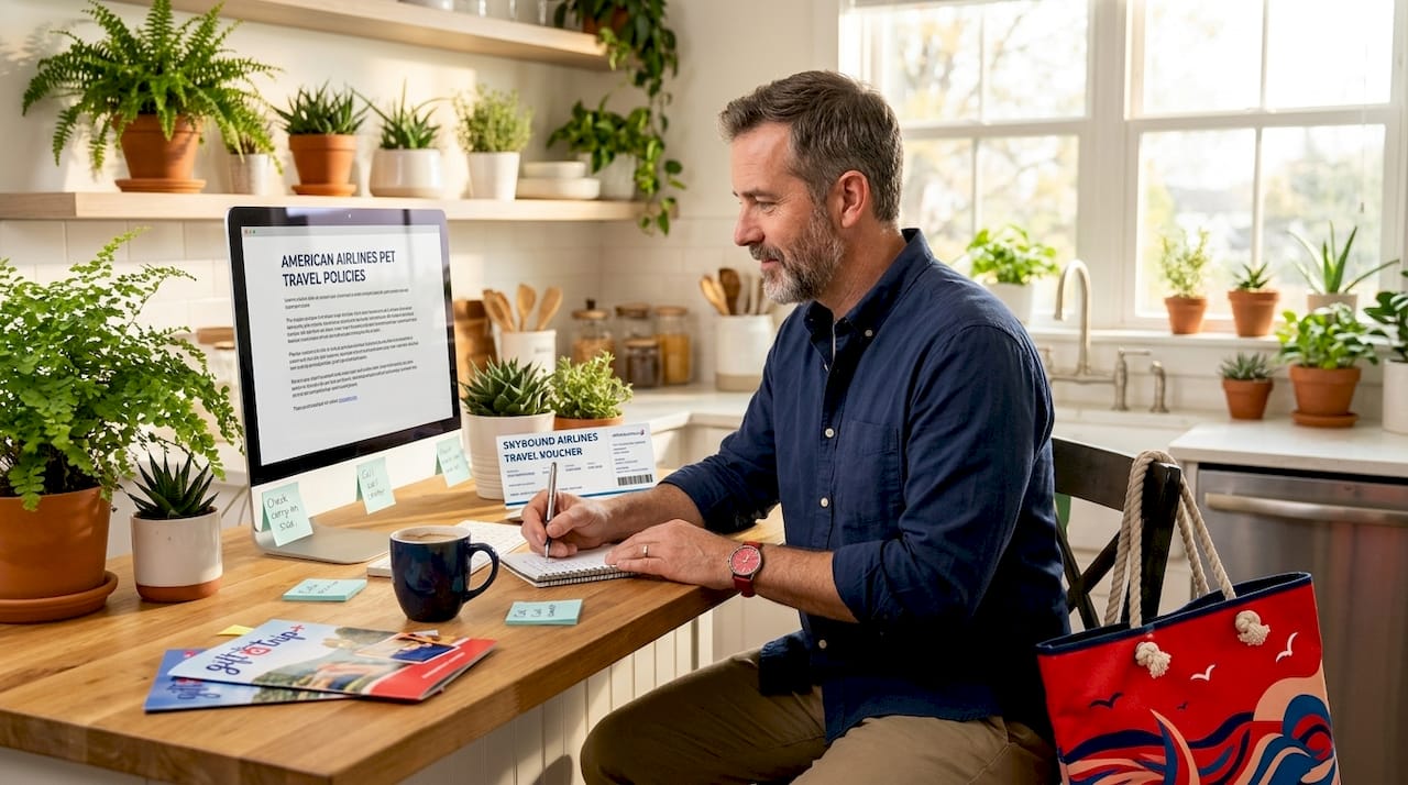 travel vouchers vs. certificates: key differences explained 3 man organizing airline vouchers at home office desk