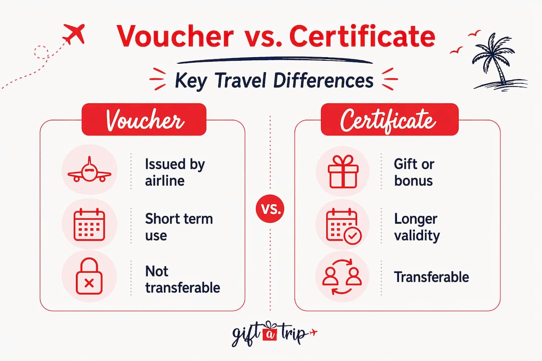 travel vouchers vs. certificates: key differences explained 4 infographic clearly comparing vouchers versus certificates