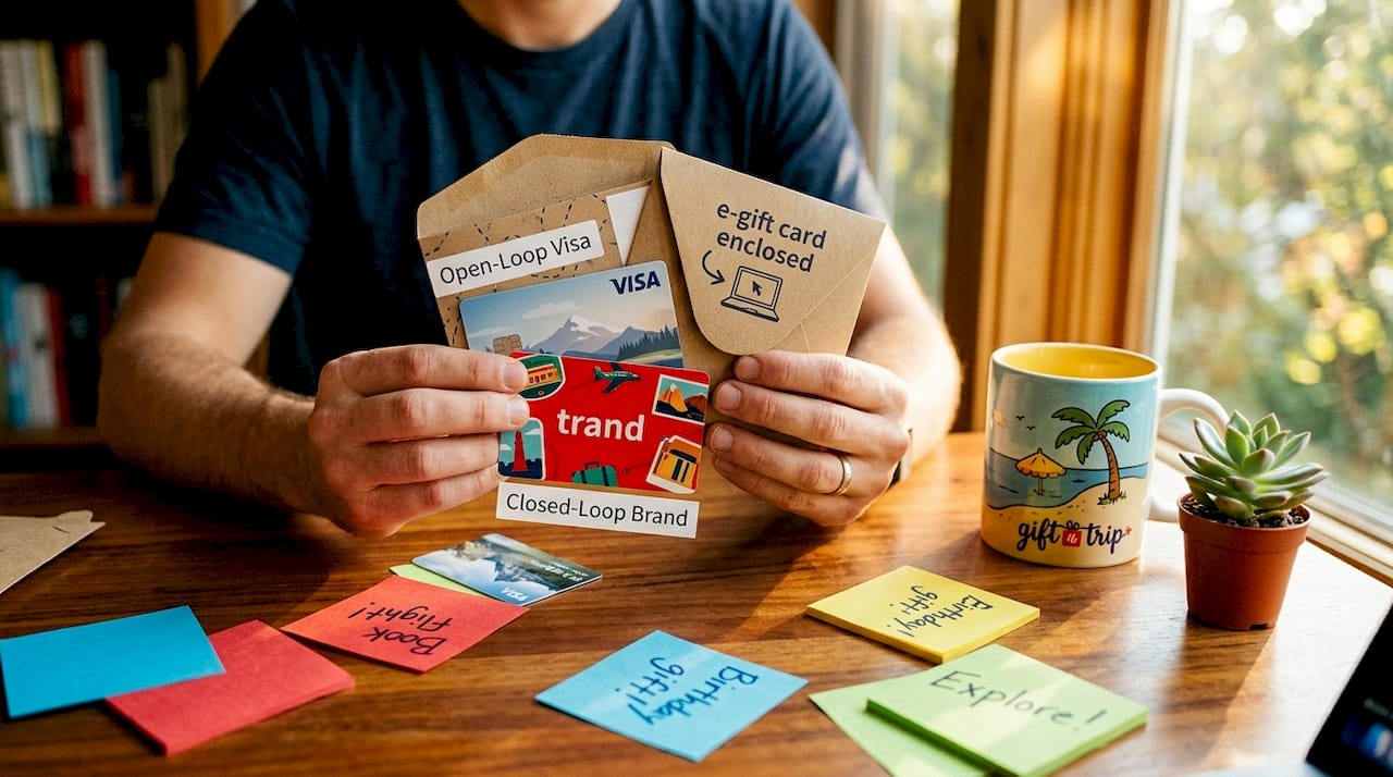 explaining flexible gifting solutions for every occasion 3 hands holding various types of gift cards and smartphone