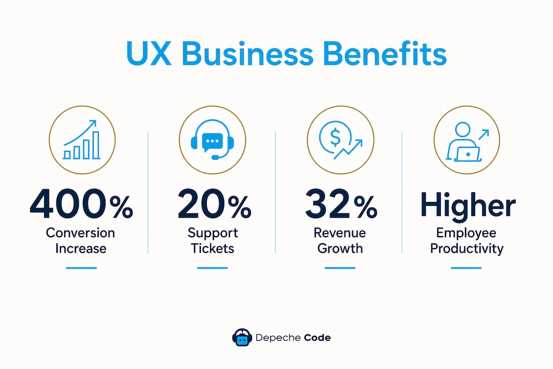 infographic displaying key ux business benefits statistics