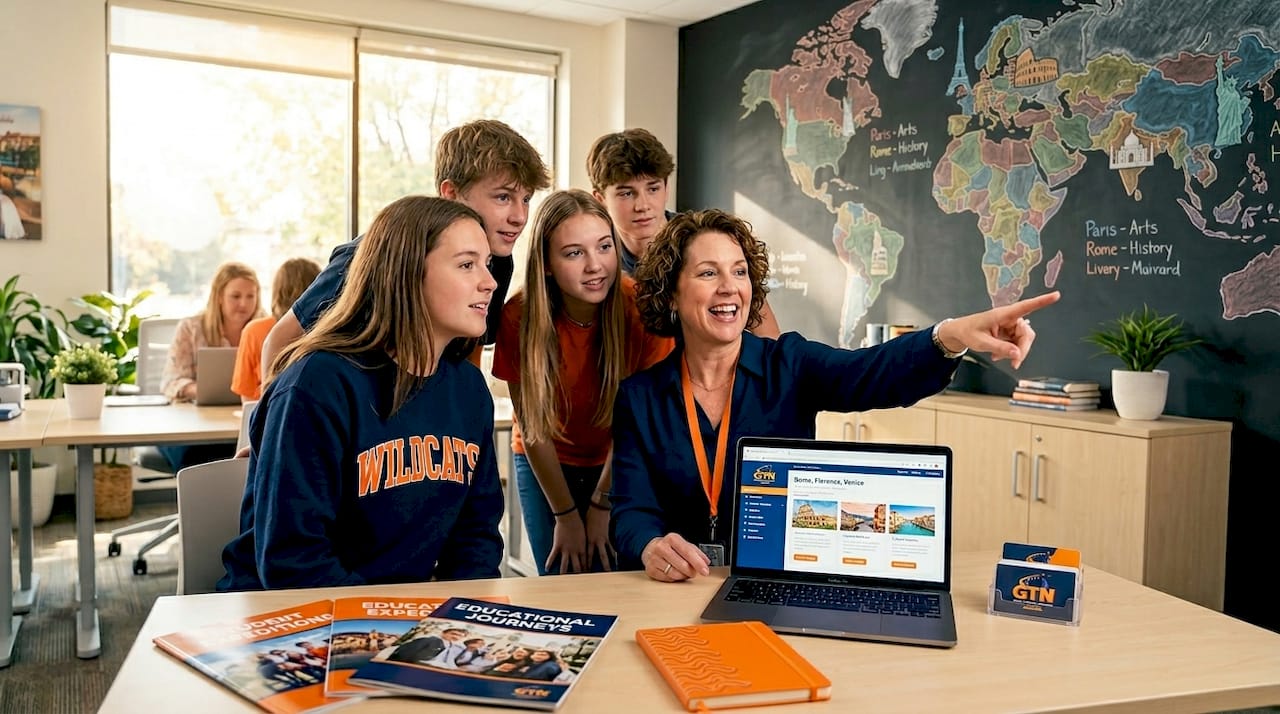 travel agent explaining cultural destinations