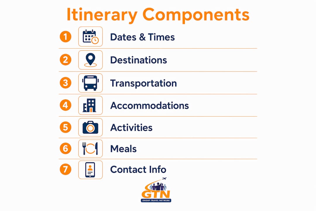 infographic illustrating key travel itinerary components