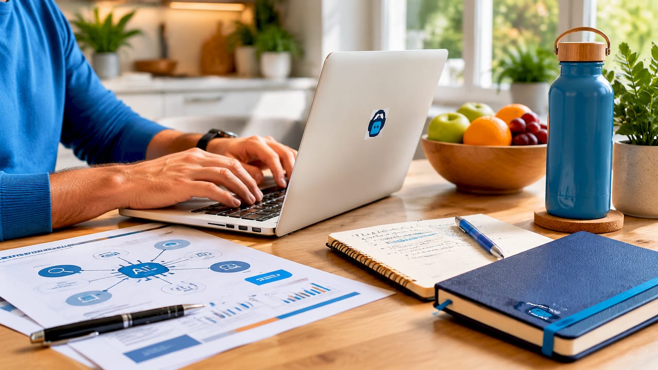 hands typing seo content near ai search notes