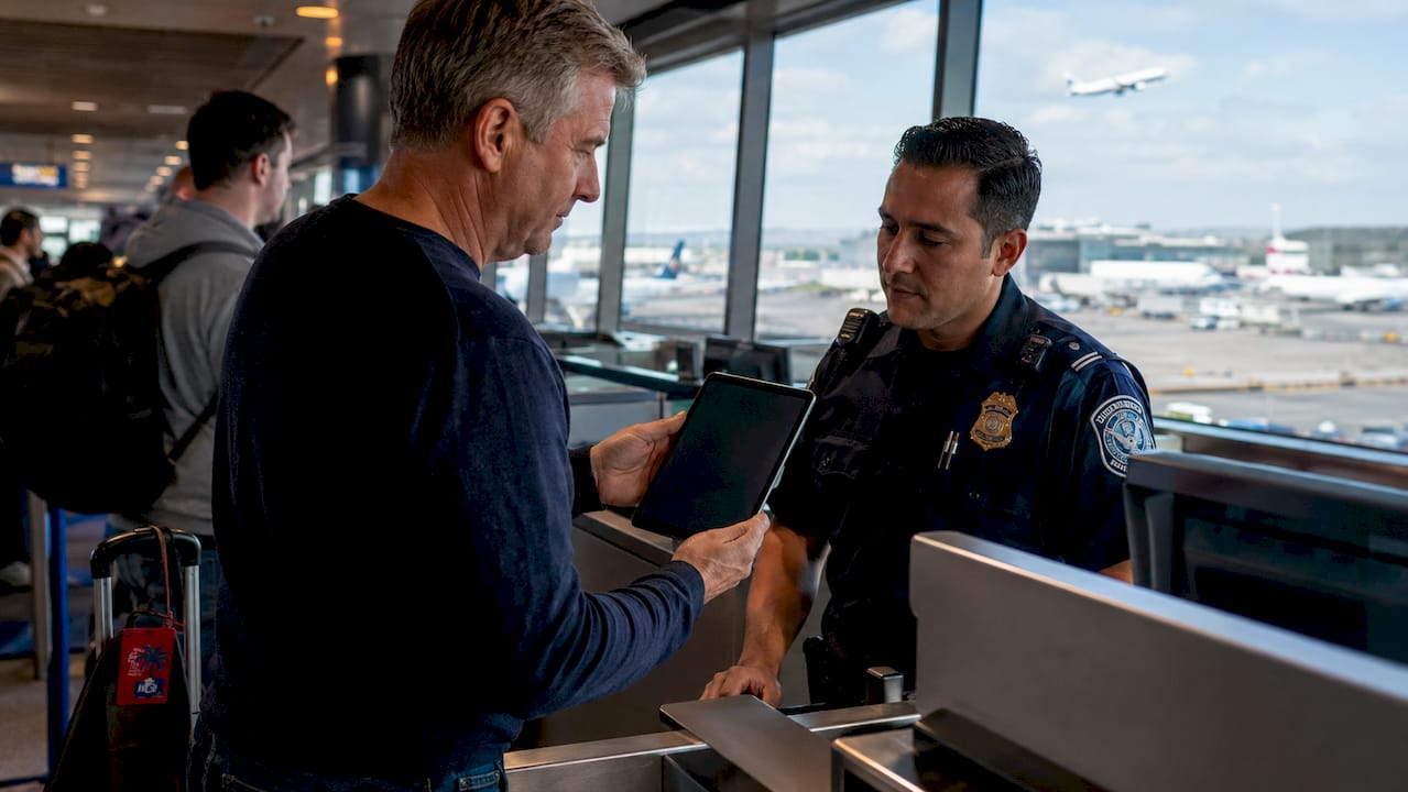 what are digital travel certificates? a 2026 guide 3 traveler showing digital certificate to customs officer