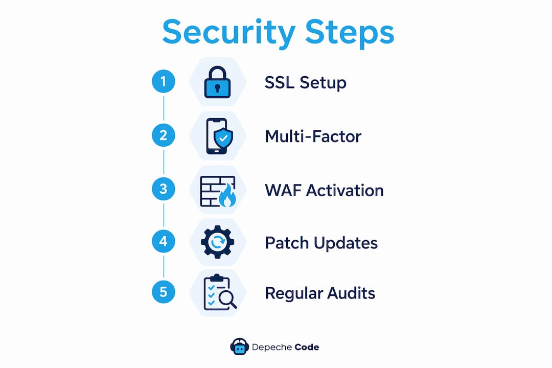 how to secure a business website: 2026 guide 4 infographic illustrating website security steps