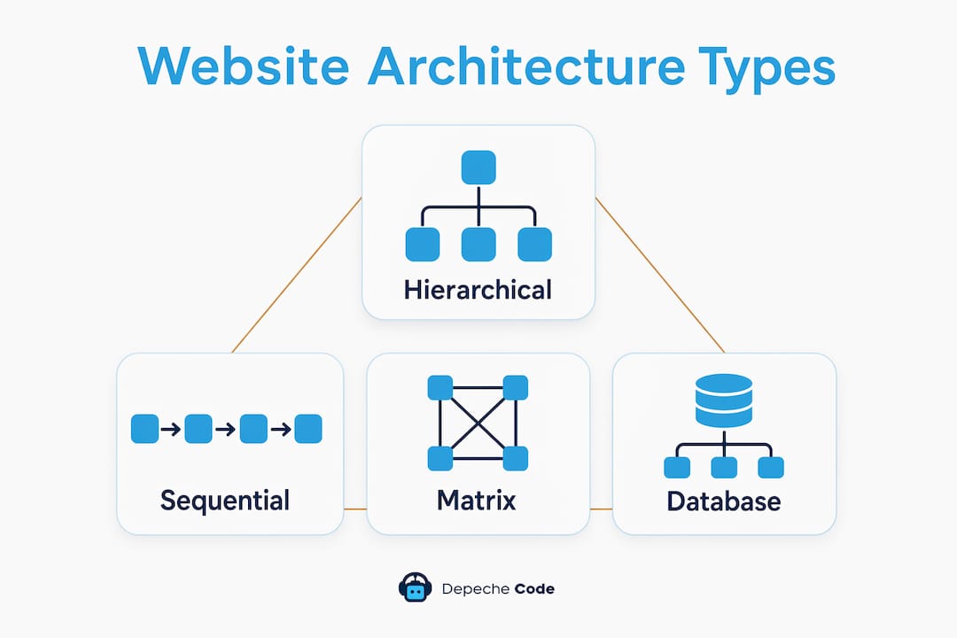 infographic showing main types of website architecture in a hierarchy pyramid