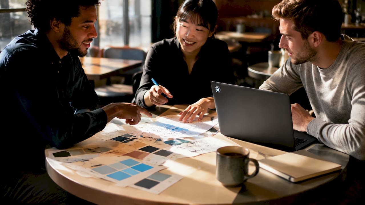 team collaborating on website branding strategy