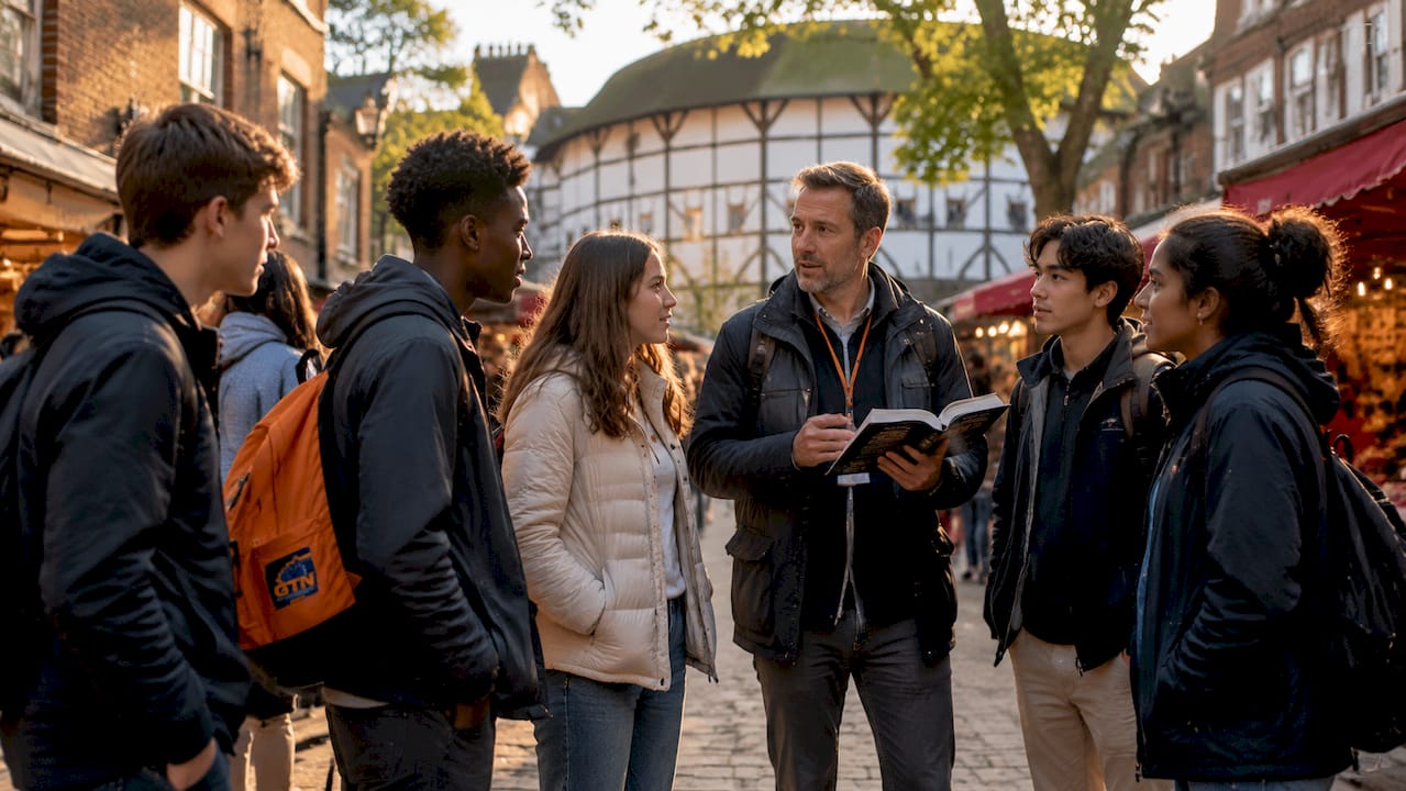 students touring globe theatre london