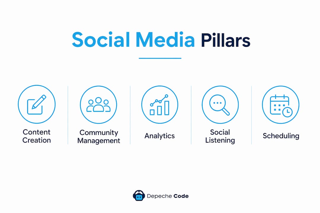 infographic showing core pillars of social media management