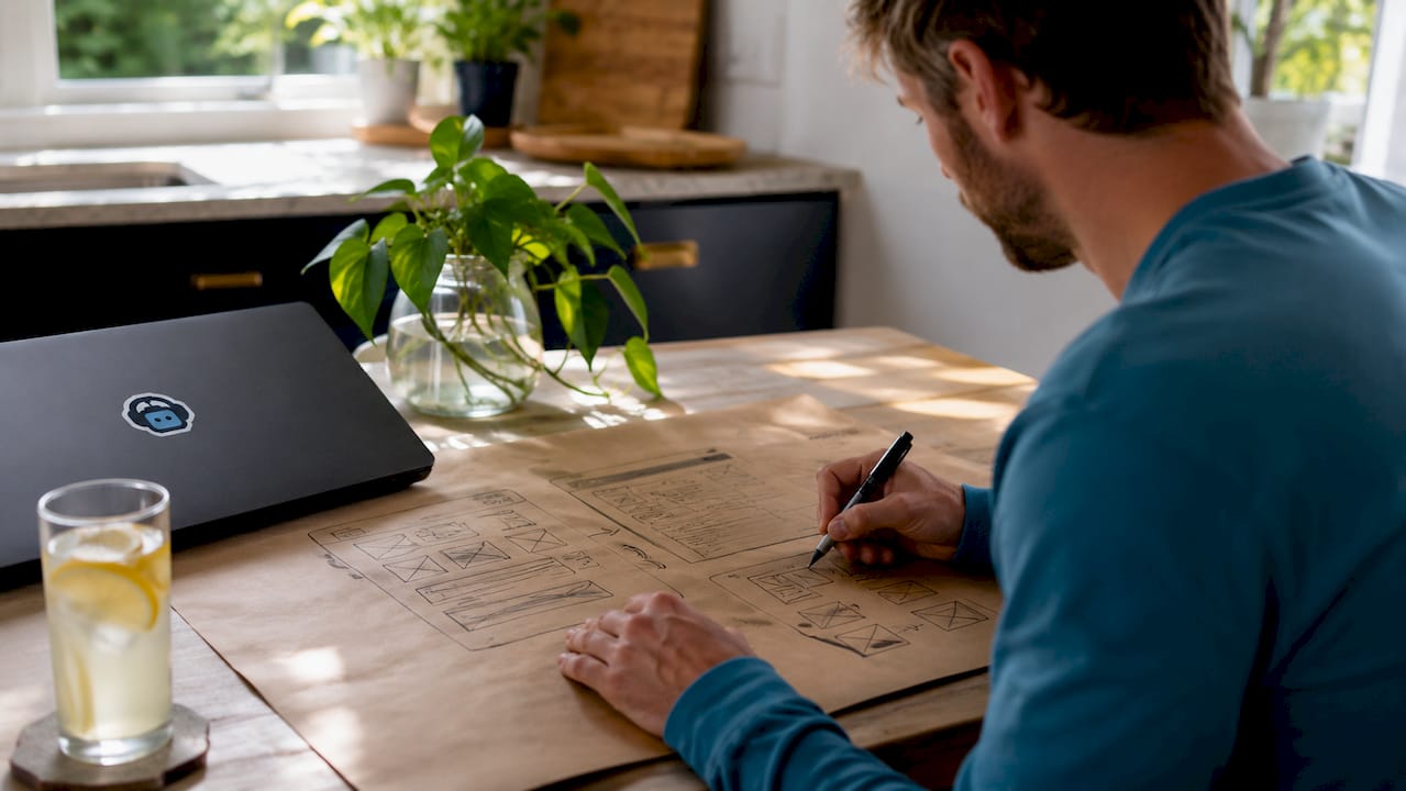 how to create website wireframes: a 2026 guide 4 close-up hands sketching wireframe on paper