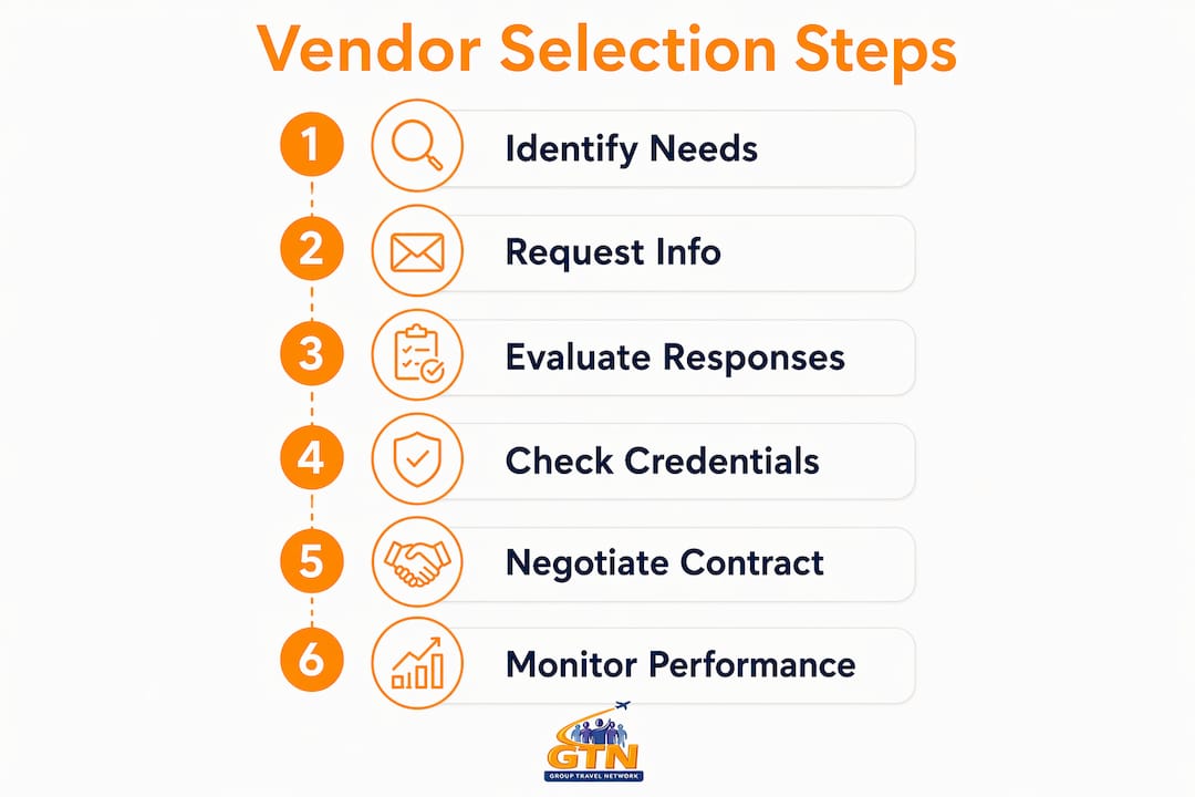 how to select vendors for school trips: 2026 guide 4 infographic showing steps to select a school trip vendor