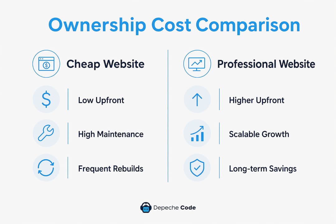 infographic comparing ownership costs of cheap vs professional websites