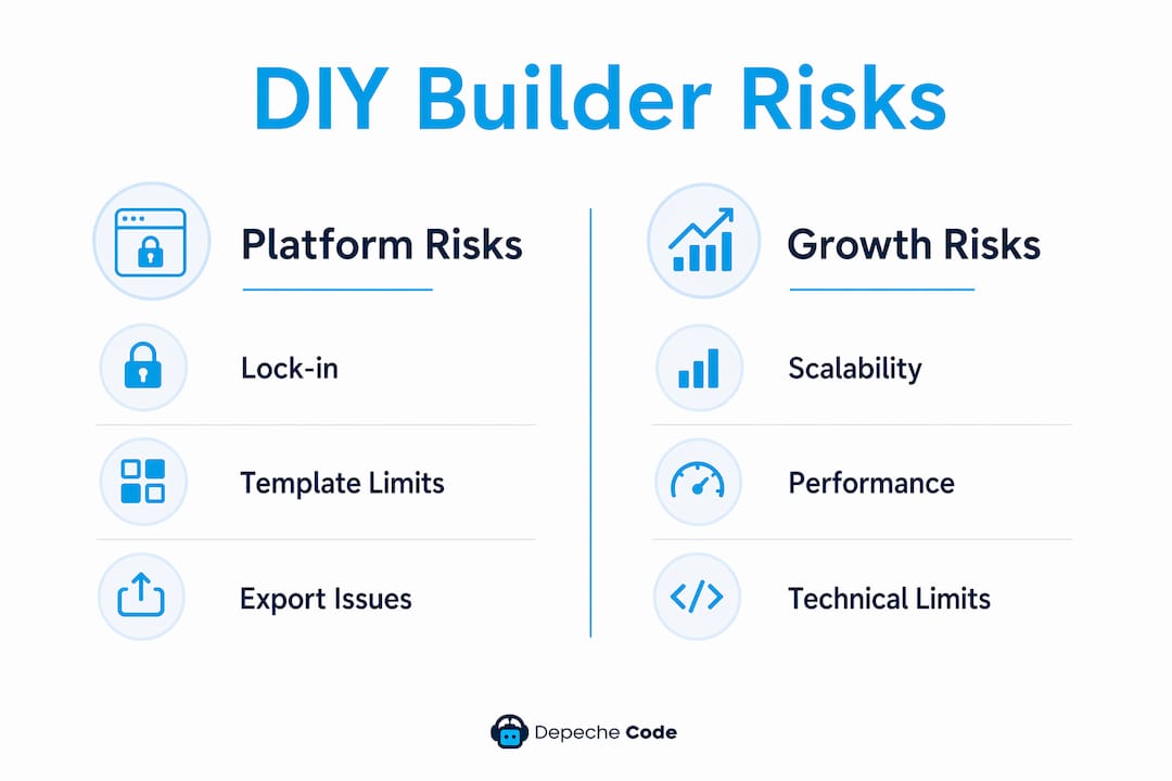 infographic comparing platform and growth risks of diy website builders