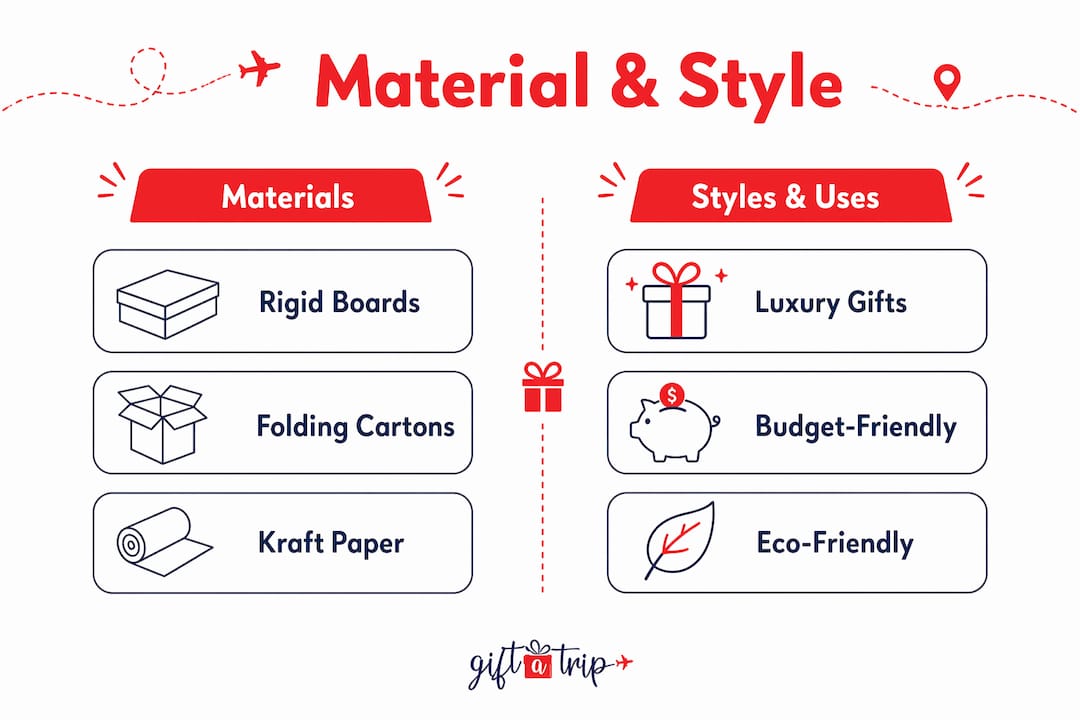 what are customizable gift boxes? a 2026 guide 5 infographic comparing custom gift box materials and styles
