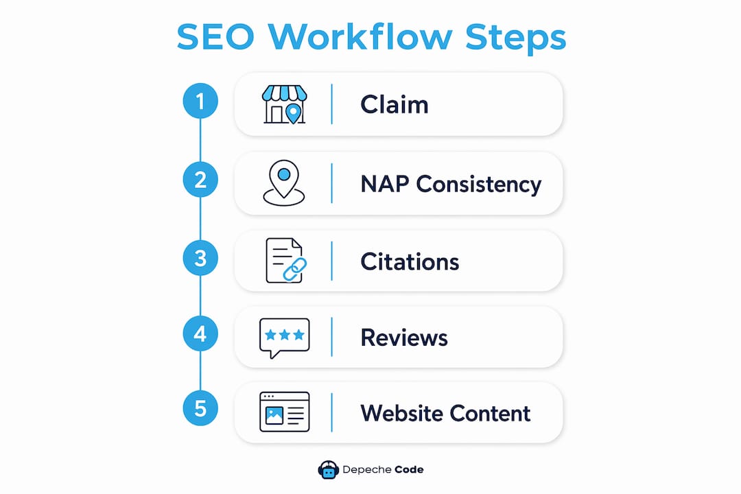 infographic showing local business seo workflow steps
