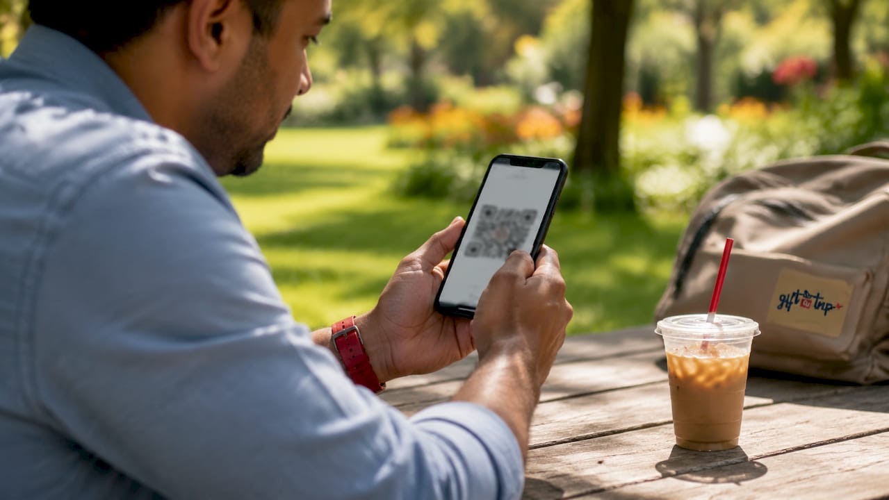 what is digital delivery in gifting? a 2026 guide 4 hands redeeming digital gift qr code on smartphone