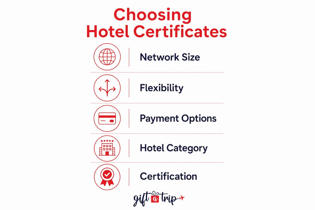 why choose hotel certificates: the smart gifting guide 5 infographic illustrating steps to choose hotel certificates